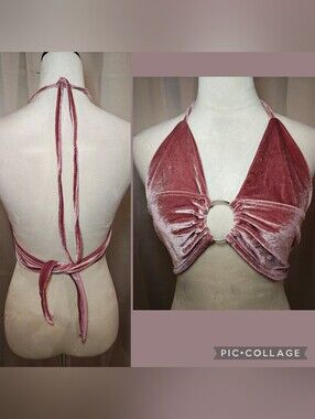 ✨ NWT MALIANNA CRUSHED VELVET O-RING HALTER TOP ✨